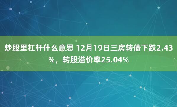 炒股里杠杆什么意思 12月19日三房转债下跌2.43%，转股溢价率25.04%