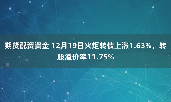 期货配资资金 12月19日火炬转债上涨1.63%，转股溢价率11.75%