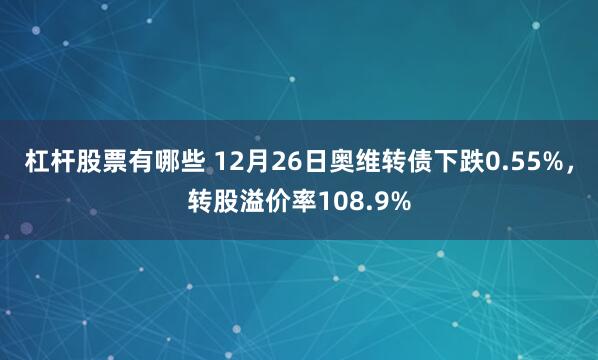 杠杆股票有哪些 12月26日奥维转债下跌0.55%，转股溢价率108.9%