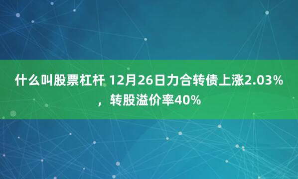 什么叫股票杠杆 12月26日力合转债上涨2.03%，转股溢价率40%