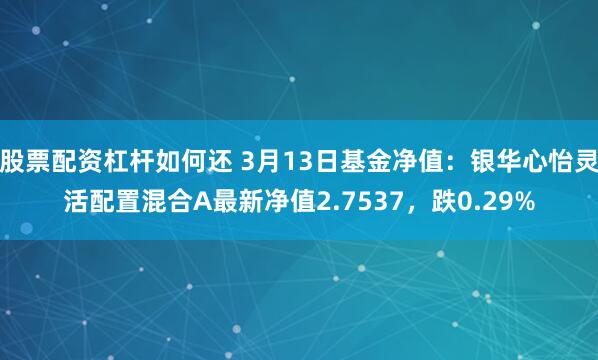 股票配资杠杆如何还 3月13日基金净值：银华心怡灵活配置混合A最新净值2.7537，跌0.29%